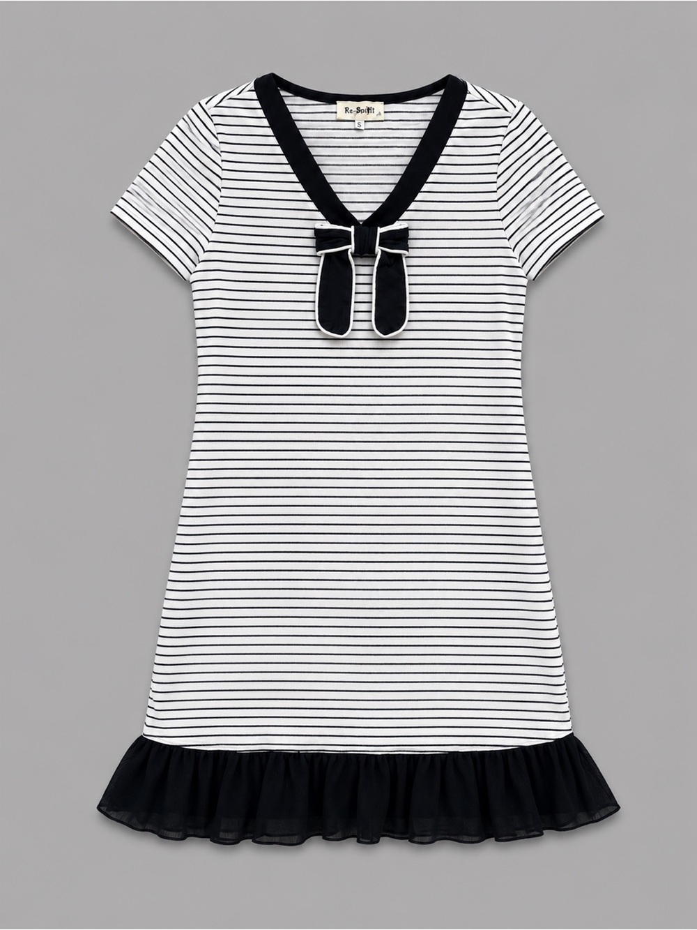 Le SaBi Nautical Stripe Bow Dress Large Kawaii Coquette Ruffle Hem Preppy Chic